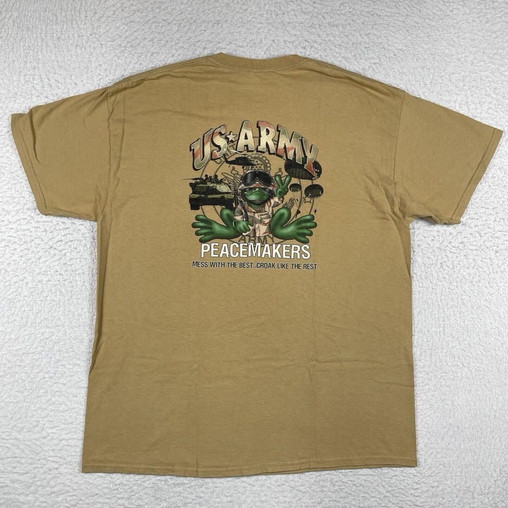 Peace Frogs Shirt Mens XL Brown US Army Military‎ Frog Peacemakers USA Freedom